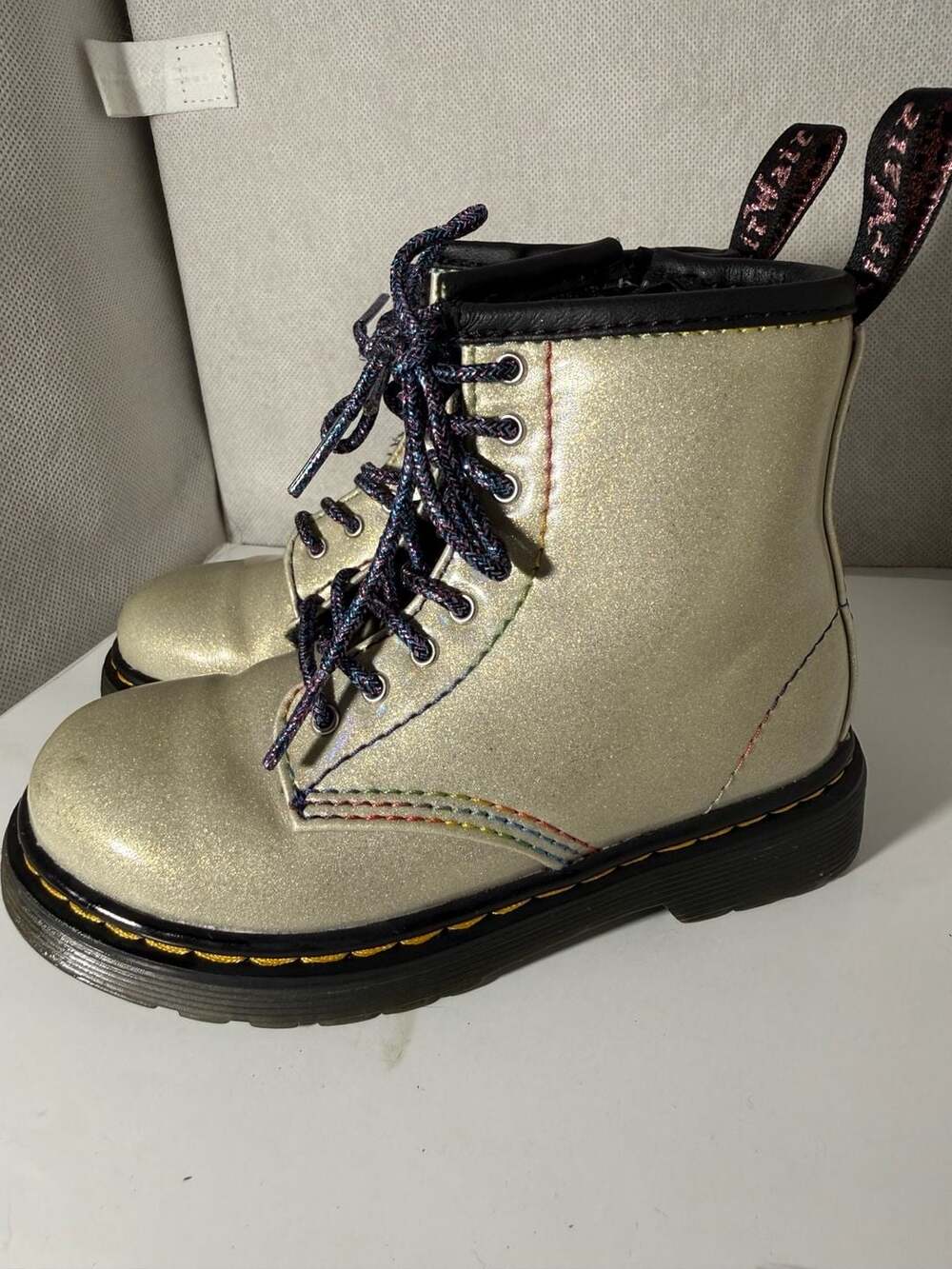 Dr. Martens Toddler 1460 Sparkle Rays Rainbow Glitter Side-Zip Boots Silver